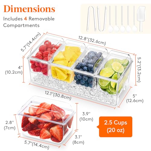 Image of Lifewit Taco Bar Serving Set for Party with 4 x 20 oz Containers & Components, Ice Chilled Condiment Caddy Organizer, Garnish Serving Tray Platter for Mimosa Bar Accessories, Fruit, Salad, Food