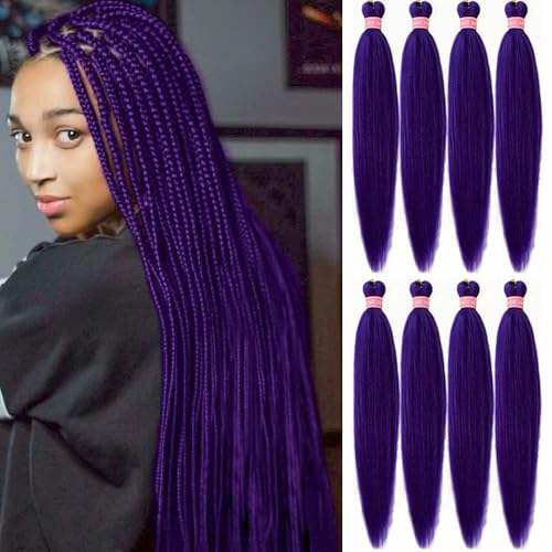 AQINBEL Braiding Hair 26 Inches 8 Bundles/Packs Crochet Twist Pre Stretched Braiding Hair for Braids Yaki Straight Texture Braiding Hair Extensions for Women(Dark Purple)