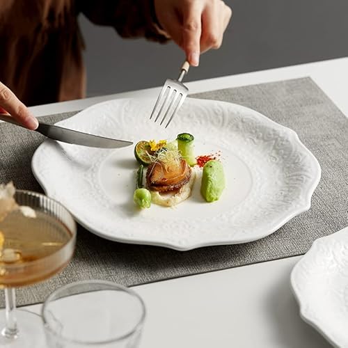 Soujoy Set Of 6 Porcelain Dinner Plate, 10.5'' White Dinner Dish, Embossed Printing Dinnerware Plate For Dinner, Restaurant, Family Party And Kitchen, Microwave, Oven, Dishwasher Safe #TOP7