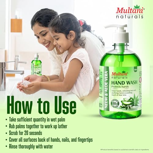 Image of Multani Natural Neem & Aloe Vera Hand Wash - 500 ml (Pack of 2) | Gentle Hand Cleanser With Natural Ingredients | Moisturizing Hand Wash | 99.9% Germ Protection Liquid Hand Wash