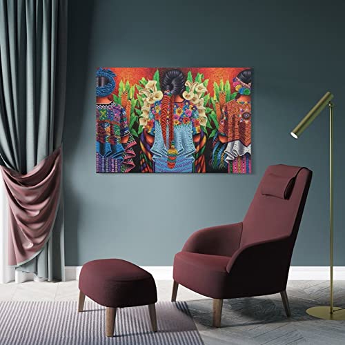 Mexican Folk Art Oil Painting On Canvas Painting Guatemalan Art National Costume Art Aesthetic Poste Canvas Painting Wall Art Poster For Bedroom Living Room Decor 24X36Inch(60X90Cm) Frame-Style #TOP3