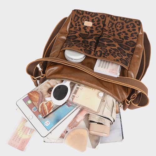 Suede Slouchy Shoulder Bag Leopard Spacious Suede Hobo Bags for Women Large Soft Leather Backpack Alt Hobo Leopard Backpack Convertible Crossbody Bag 2025 for Daily College Travel (Black)4