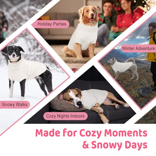 Image of Cozy Stretch Dog Turtleneck Sweater -Soft Warm Dog Knit Sweaters for Boy Girl Pets, Christmas Sweater Pullover for Small Medium Large Pup Winter Outfit,White XL