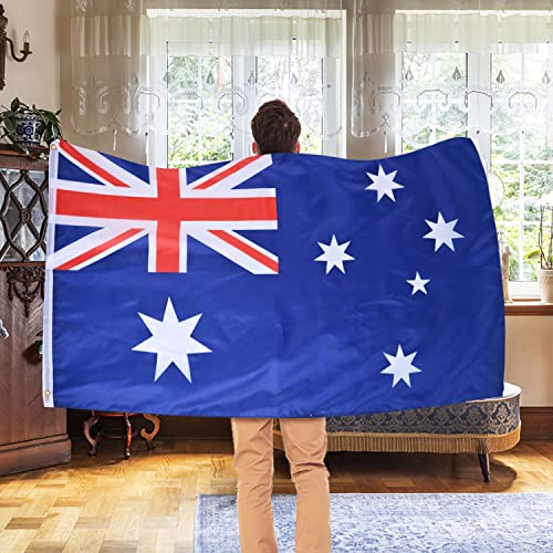 Image of AhfuLife Australia Flag 3x5 Ft,Large Australian Flags for Outside - Double Side with Brass Eyelets for Olympic Party Decorations, Bar Garden Street Decoration Indoor Outdoor