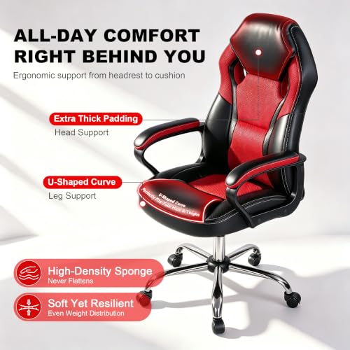 Image of Gaming Office Chair, PU & Mesh Design Computer Desk Chair Red