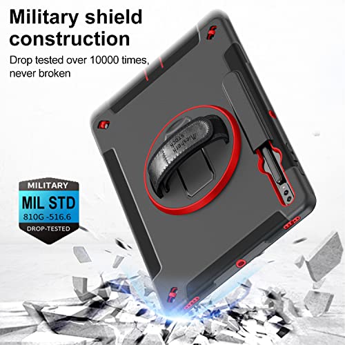 Case For Samsung Tab S8 Plus 2022: Heavy Duty Rugged Military Grade Shockproof Cover For Galaxy Tablet S7 Fe 2021 12.4 Inch With 360° Swivel Stand - Handle - Shoulder Strap - S Pen Holder - Red #TOP2