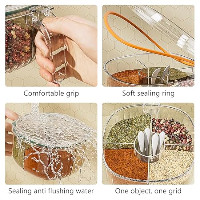 TINMIX 4 In 1 Condiment Pots with Spoons Spice Rack Organizer Herb Container for Kitchen, White