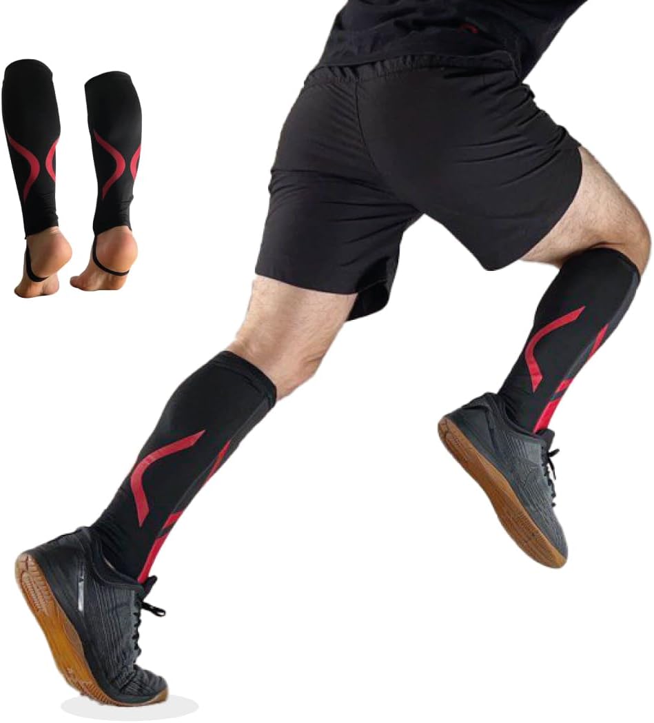 Unisex Calf Compression Sleeves, Calf Compression Sleeve for Running, Footless Compression Socks, 7mm Red