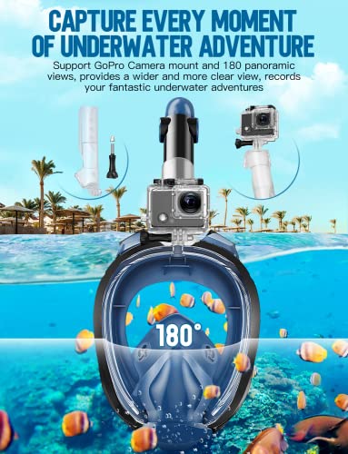 Full Face Snorkel Mask, Snorkeling Gear For Adults Diving Mask Anti Fog Premium Innovative Safety Breathing System, 180 Panoramic Foldable Anti Leak Swimming Mask With Detachable Camera Mount #TOP7