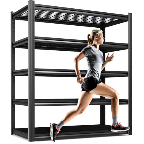 Image of 5-Tier Heavy-Duty Steel Storage Shelving Unit (71 inchH x 46 inchW x 17.7 inchD), Adjustable Boltless Rack, 2500 lbs Capacity - Durable Organizer for Garage, Kitchen, Basement & Workshop Black