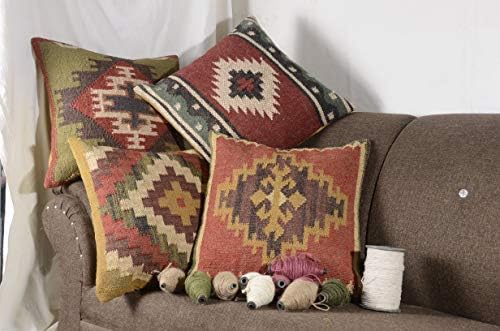Chouhan Rugs 4 PCS Set of Indian Handwoven Kelim Cushion Cover 18x18 Decorative Jute Square Pillow Cases