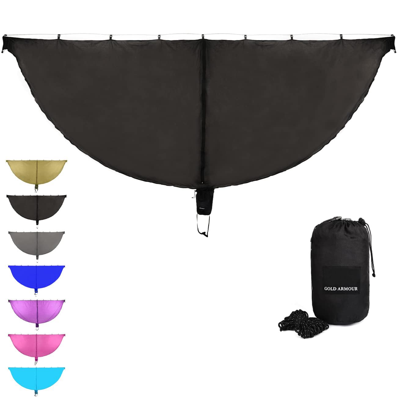 Gold Armour Black,Gold Hammock Bug Net, Mosquito Net Bugs - Premium Mesh Netting, Guardian Of No See Um And Insects - Perfect Equipment Gear Accessories For Your Double Hammocks And Single Hammock (Black)