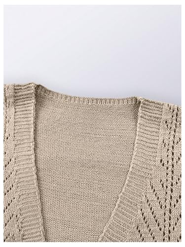 OYOANGLE Women's Short Sleeve Crochet Cardigan Sweater Lightweight Open Front Boho Kimono Outerwear4