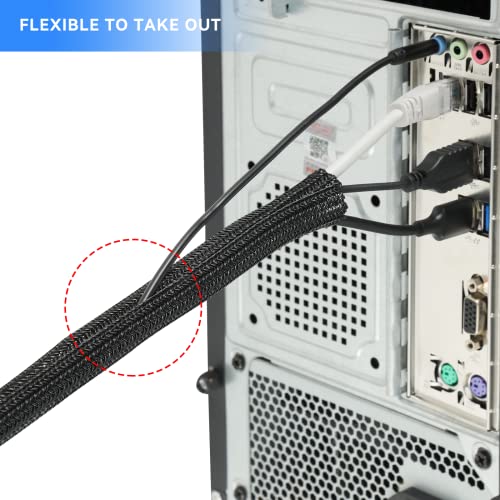 Image of AGPTEK Cable Sleeve, 6.6ft - 1.5 inch Cable Management Desk Cord Cover Organizer Wire Hider for Home Office Computer TV Wire Loom Tubing Pet Proof Cord Protector from Cat Dog Chewing, Black