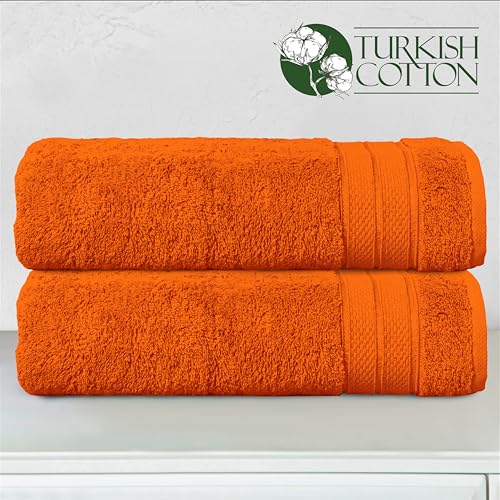 Image of Elegant Comfort Three Line Popcorn Towel Set for Bathroom 27 x 54 inches, Premium Hotel Quality 2-PACK Bath Towels,100% Turkish Cotton, Soft and Durable, Quick Dry and Highly Absorbent, Vibrant Orange