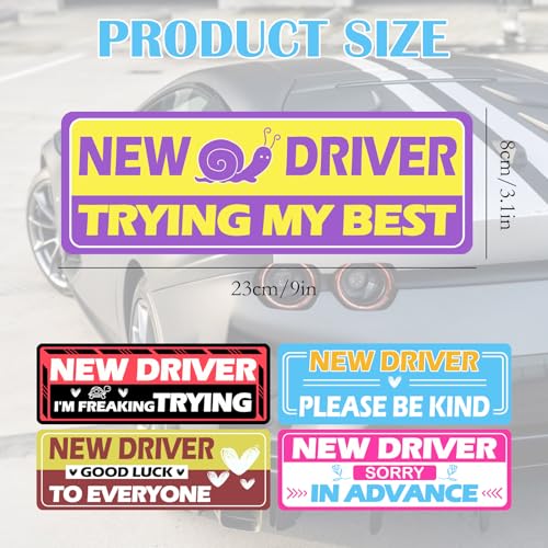 Image of 5Pcs Magnetic Car Stickers for Beginners, New Magnetic Sign Student Driver Warning Stickers Suitable for Students Novices Learner as Auxiliary Equipment Decoration Gift Supplies