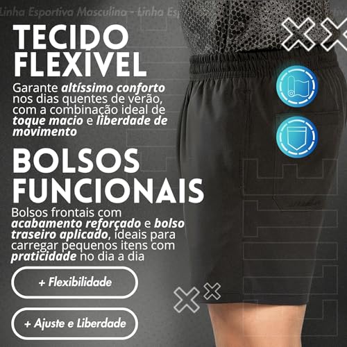 ELITE Short Microfibra com Elastano e Cordão Interno Masculino Adulto, Preto, G