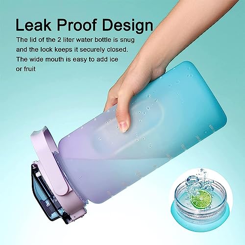 Image of Motivational Sipper Water Bottle 2 Liter with Time Marker Wide Mouth, Straw & Handle, Leak proof, Non-Toxic, BPA Free GYM, Outdoor Plastic Water Bottle for Kids Adults (Multicolour)
