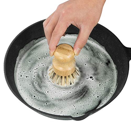 Greenth Pro Palm Pot Dish Brush- Eco Friendly Bamboo 2 Packs Mini Durable Scrub For Kitchen Cleaning With Ceramics Holder #TOP5