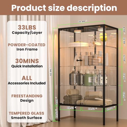 Image of Beauty4U Iron Frame Glass Display Cabinet with LED, 4-Shelf Curio Cabinet