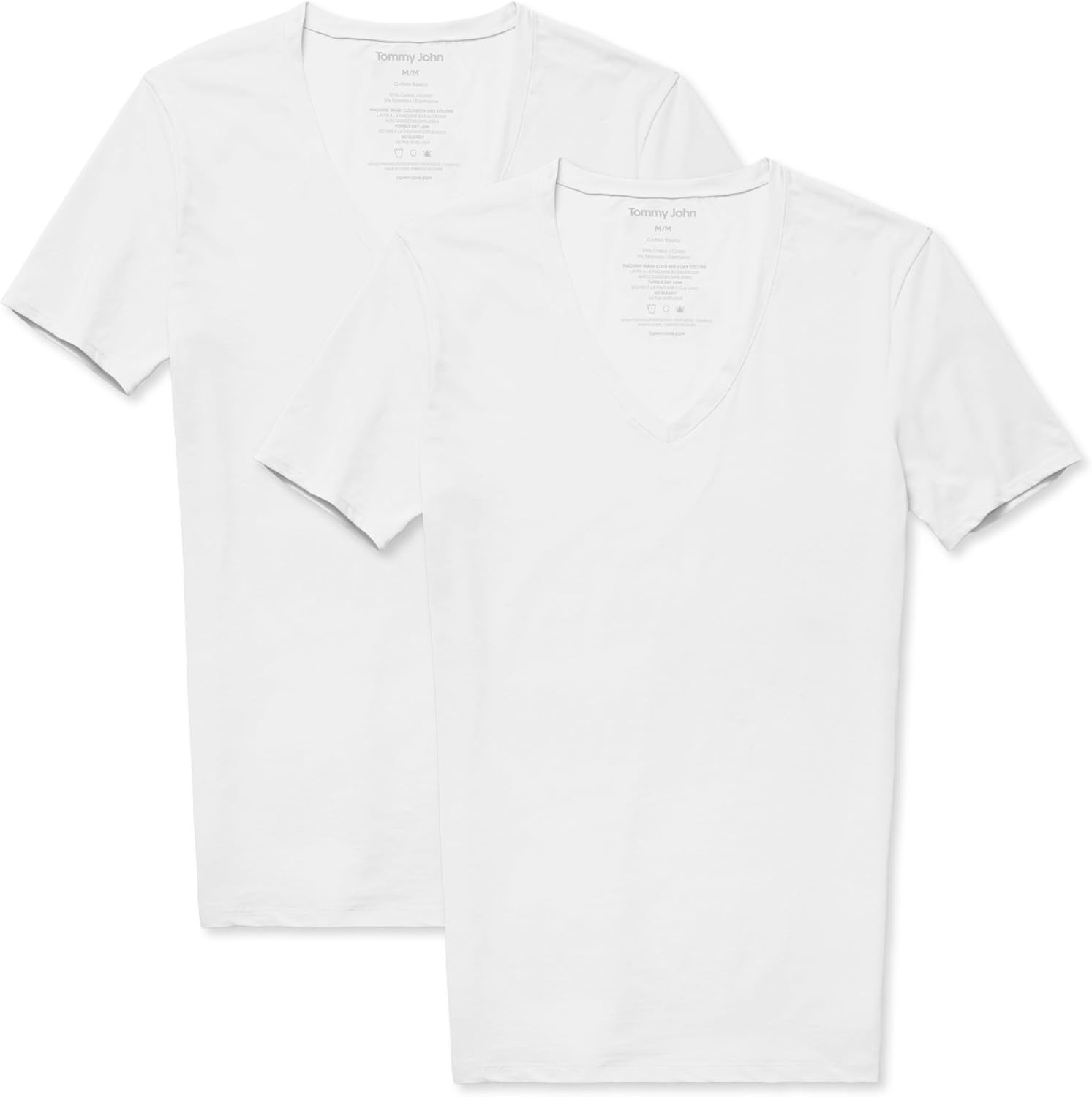 Tommy John Men's Cotton Basics Deep V-Neck Undershirt - Stay-Tucked Fit ...