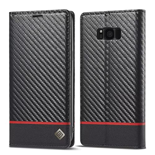 Galaxy S8 ケース 手帳型 ギャラクシー S8 docomo SC-02J/au SCV36 手帳 ケース 耐衝撃 炭素繊維テクスチャ マグネット開閉式 便利 軽量 薄型 カード収納 スタンド機能 おしゃれ スマホケース 人気 耐衝撃 全面保護 汗や指紋防止 携帯カバー ビジネス 上質 高級な炭素繊維風 横のライン