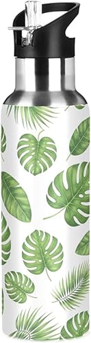 Green Tropical Leaves Insulated Water Bottle 32 Oz, BPA-Free Sport Water Bottle Insulated Leakproof Water Bottles