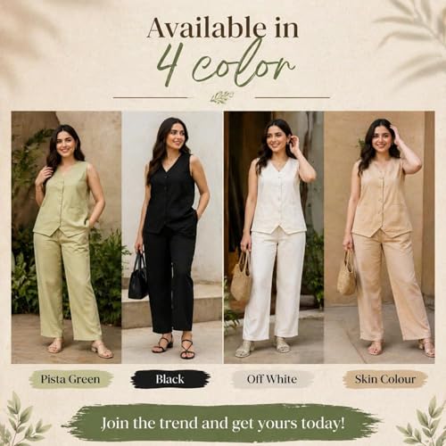 Image of Women Cotton Blend Western Co-Ord Set | Stylish Top & Pant Set for Women | Dress For Womens | Casual High Waist Solid Pant Outfit