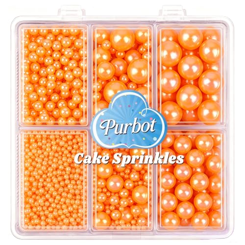 Image of Orange Pearl Sprinkles for Cake Decorating, 4 Sizes Sugar 130g /4.6oz, Cupcake, Ice Cream, Donuts, Macaron Toppings Supplies (2mm, 4mm, 7mm, 1cm)