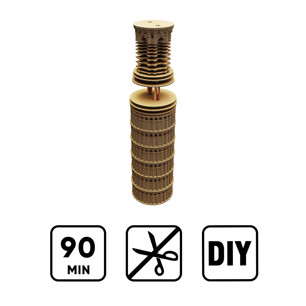 Tour de Pise Puzzle 3D en Carton – Maquette à Monter | 160 Pièces, 24 × 9 × 9 cm – Kit Sculpture DIY à Peindre, Matériaux Recyclés, Ados & Adultes, Idée Cadeau Déco
