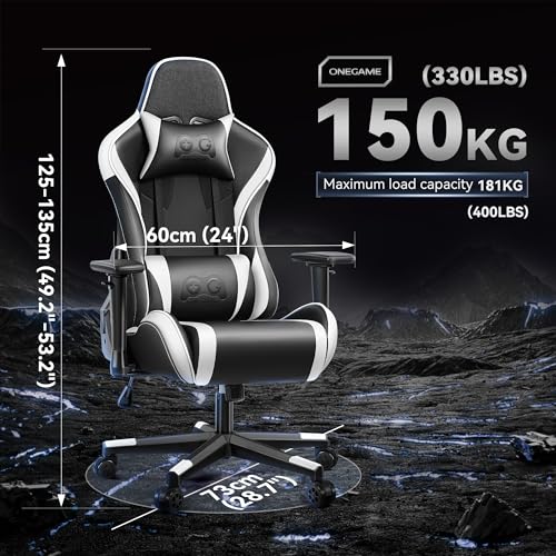 OneGame Gaming Sthul, Ergonomischer Computer Gamer Chair 3D Armrests Bürostuhl höhenverstellbar Drehstuhl mit Verstellbare hohe Rückenlehne 150KG, Weiß