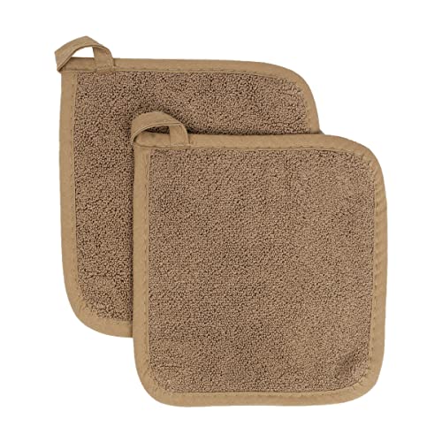 Ritz Premium Terry Pot Holders & Hot Pads Without Pocket (2-Pack), 8.5"X8.25", High Heat Resistance, 100% Cotton, Mocha #TOP25