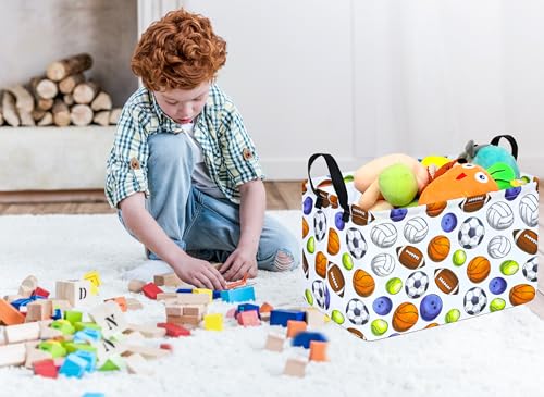 Image of Footballs Storage Basket Laundry Clothes Basket Laundry Hamper with Handles, Storage Box and Bins Gift Basket