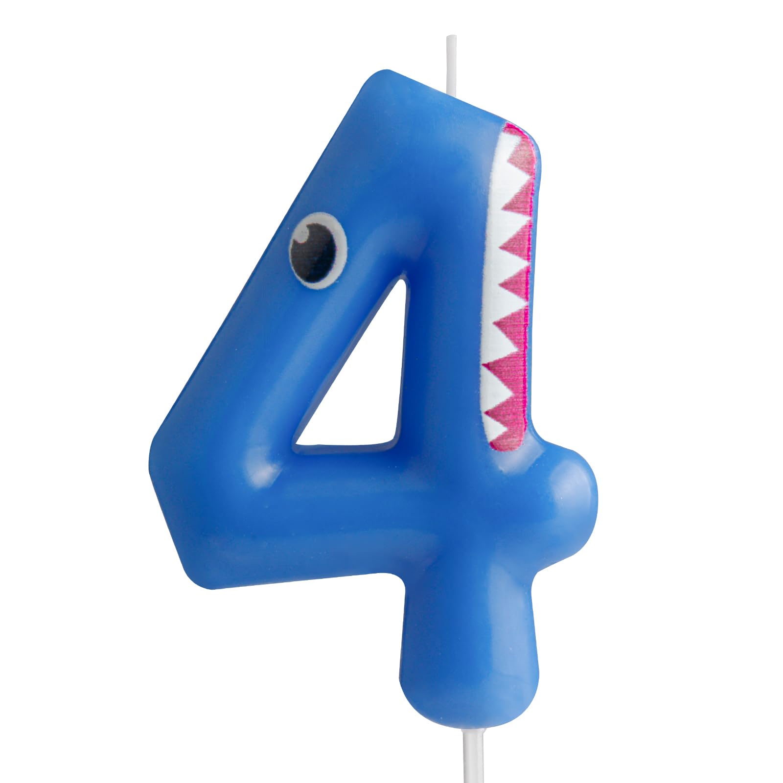 Velas de cumpleaños azules con el número 4, vela número 4, decoraciones de fiesta de tiburón para decoración de pasteles, vela de feliz cumpleaños, fiesta temática de animales del océano, tiburón,