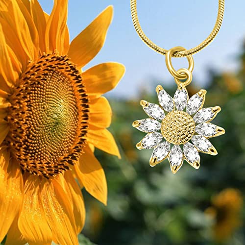 Bzebi 14K Gold Plated Sunflower Necklace For Women Teen Girls Sunflower Gifts You Are My Sunshine Shiny Cubic Zirconia Petals Chain Length 16"+4" Extender #TOP3