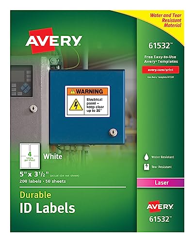 Image of Avery Durable White Cover Up ID Labels for Laser Printers, 5 x 3.5, Pack of 200 (61532)