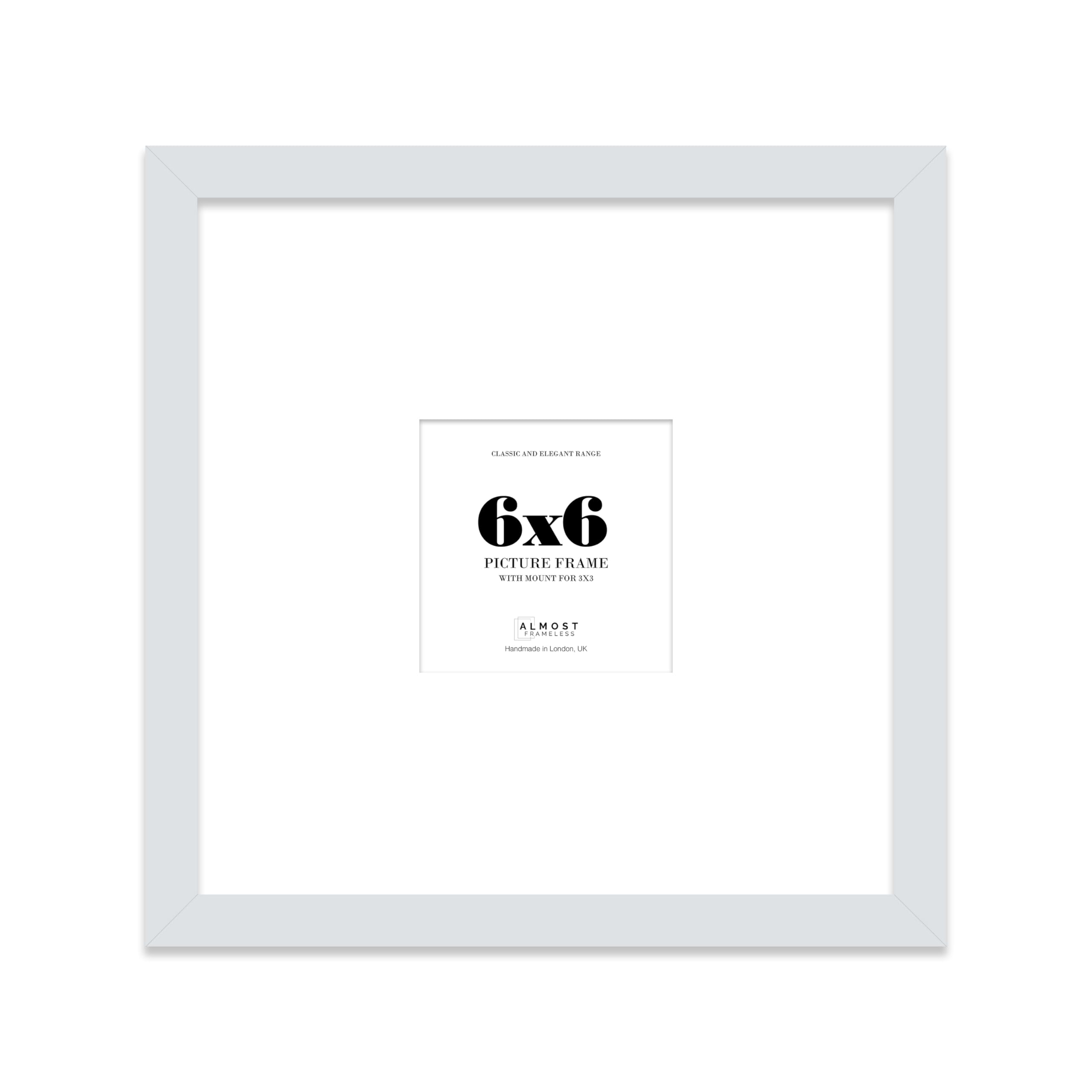 Almost Frameless 6x6 Square Picture Frame, Display Pictures 3x3 With Mat or 6x6 Without Mat, Wall Hanging & Free Standing Photo Frame, Light Grey, 1 Pack