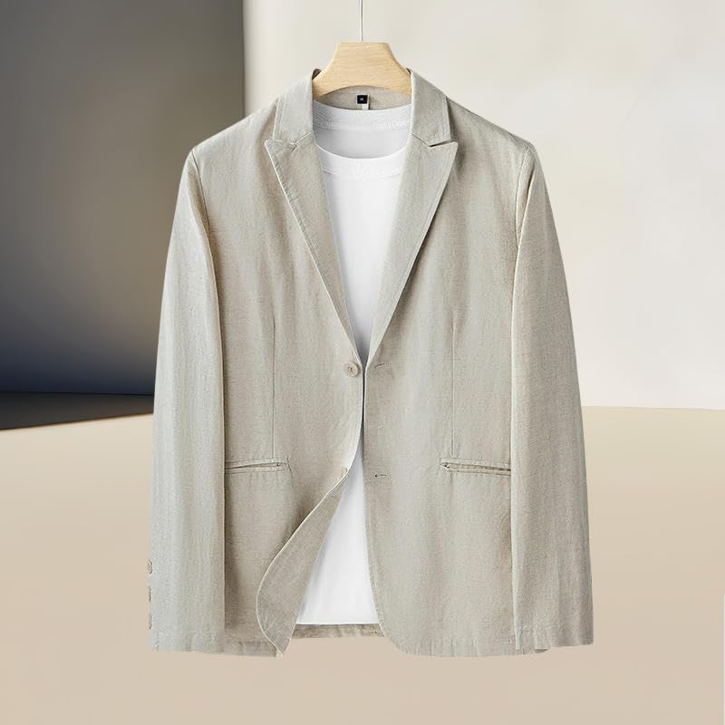 Men's Spring Simple Loose Fit Solid Color Linen Single Breasted Two Button Polyester Cotton Long Sleeve Blazer