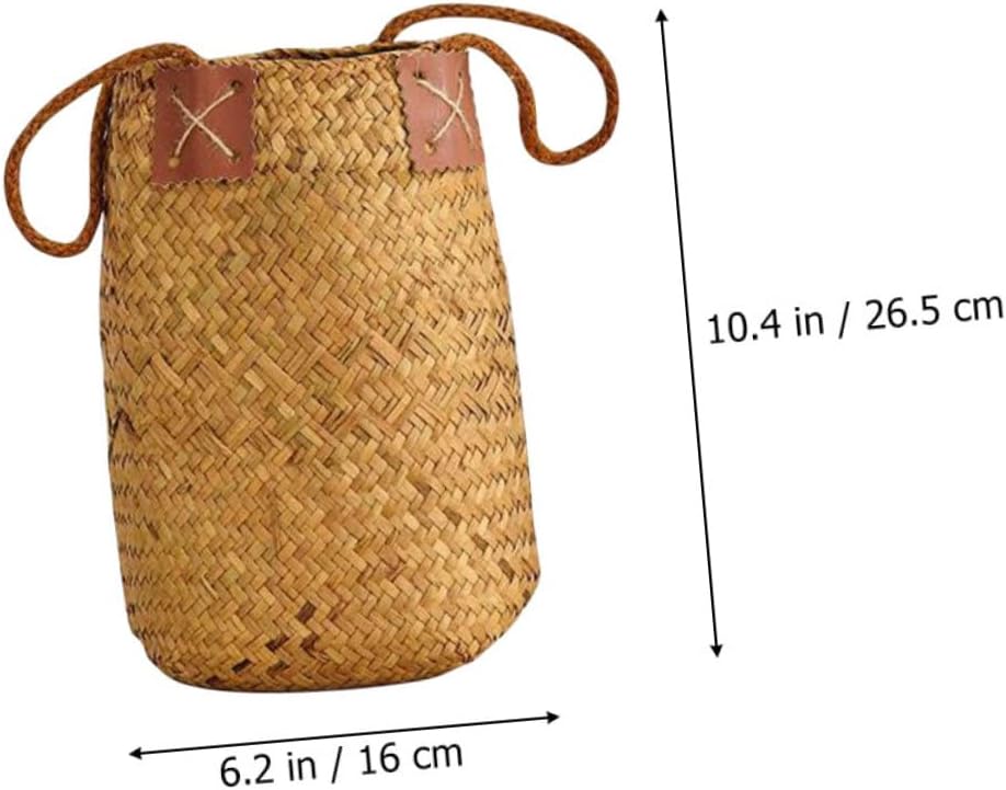 2pcs Seagrass Handmade Woven Flower Baskets Rustic Portable Bohemian Decor for Home Flower Shop