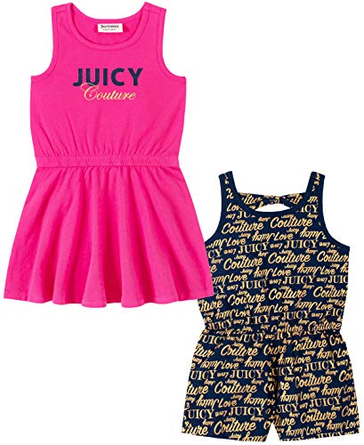 Juicy Couture Girls' 2 Pieces Pack Romper and Dress, Navy/Pink, 6
