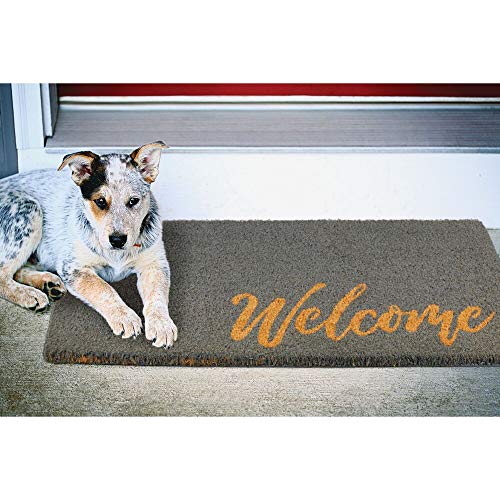 image for mDesign Rectangular Coir and Rubber Entryway Welcome Doormat with Natu