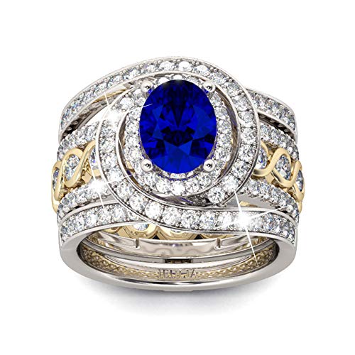 Jeulia Oval Solitaire Engagement Silver Ring: Sterling Bridal Ring Sets Sapphire Blue Cubic Zirconia Wedding Eternity Band with Jewelry Box