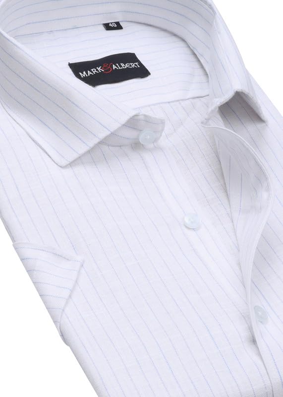 Image of MARK & ALBERT Men's Half Sleeve Cotton Linen Striped Shirt