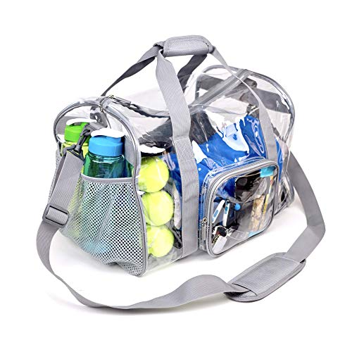Large Heavy Duty Clear Duffel Gym Sport Bag V2 Zipper Shoe Pocket Removable Shoulder Strap for Workout Fitness Security Check (Gray) - Thumbnail 5