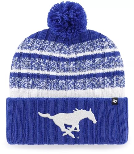 47 SMU Mustangs Royal Blue Cuff Tavern Beanie Hat with Pom - Premium Cuffed Knit Hat