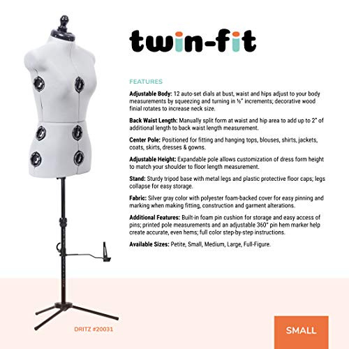 Dritz Twin-Fit Adjustable Tri-Pod Stand, Small Dress Form, Silver Gray #TOP1