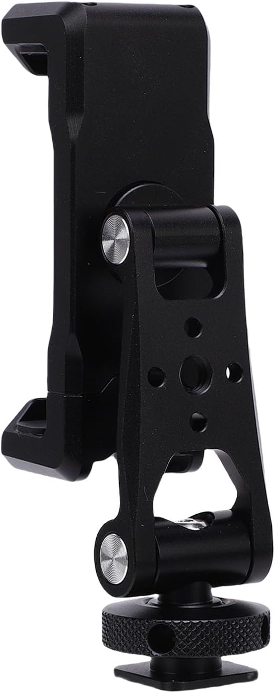Universal Aluminum Camera Phone Support 360 Degree Rotatable with Dual Cold Shoe Mount for Filming and Photography Enthusiasts