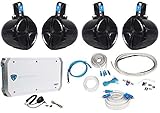 4 Rockville RWB80B 8' Wakeboard Marine Speakers+4 Channel Amplifier+Amp Kit