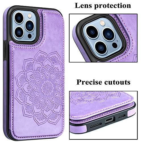 Mmhuo For Iphone 14 Pro Max Case With Card Holder, Flower Magnetic Back Flip Case For Iphone 14 Pro Max Wallet Case For Women, Protective Case Phone Case For Iphone 14 Pro Max,Purple #TOP4