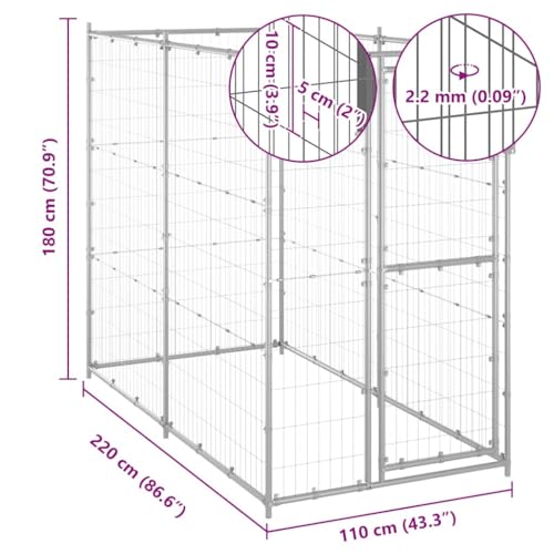 Perrera para perros exterior e interior portatil de acero galvanizado 180cm 6